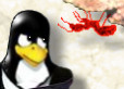 Tux looks at an ant